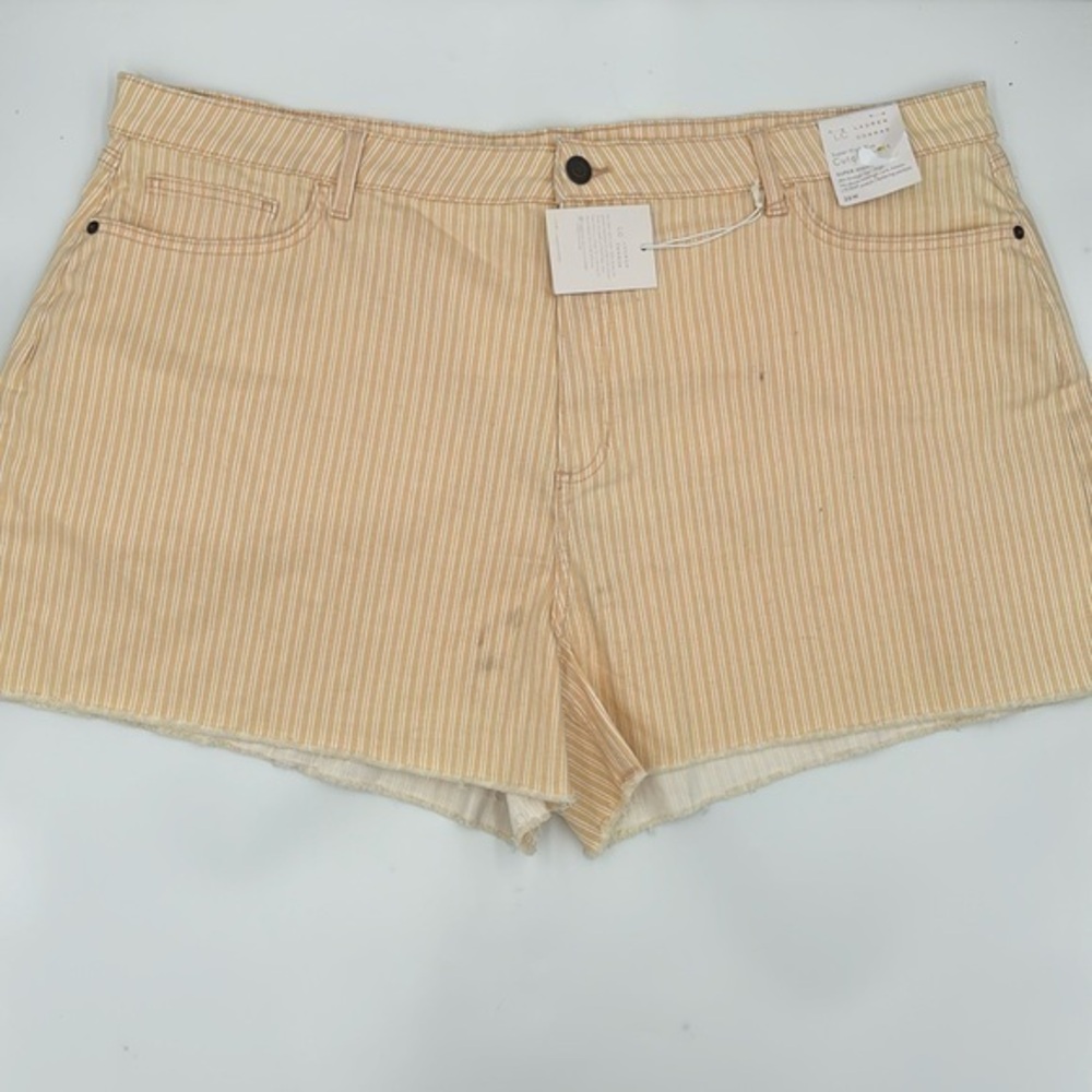 LC Lauren Conrad High-Waisted Cutoff Shorts in Peach Rail Stripe